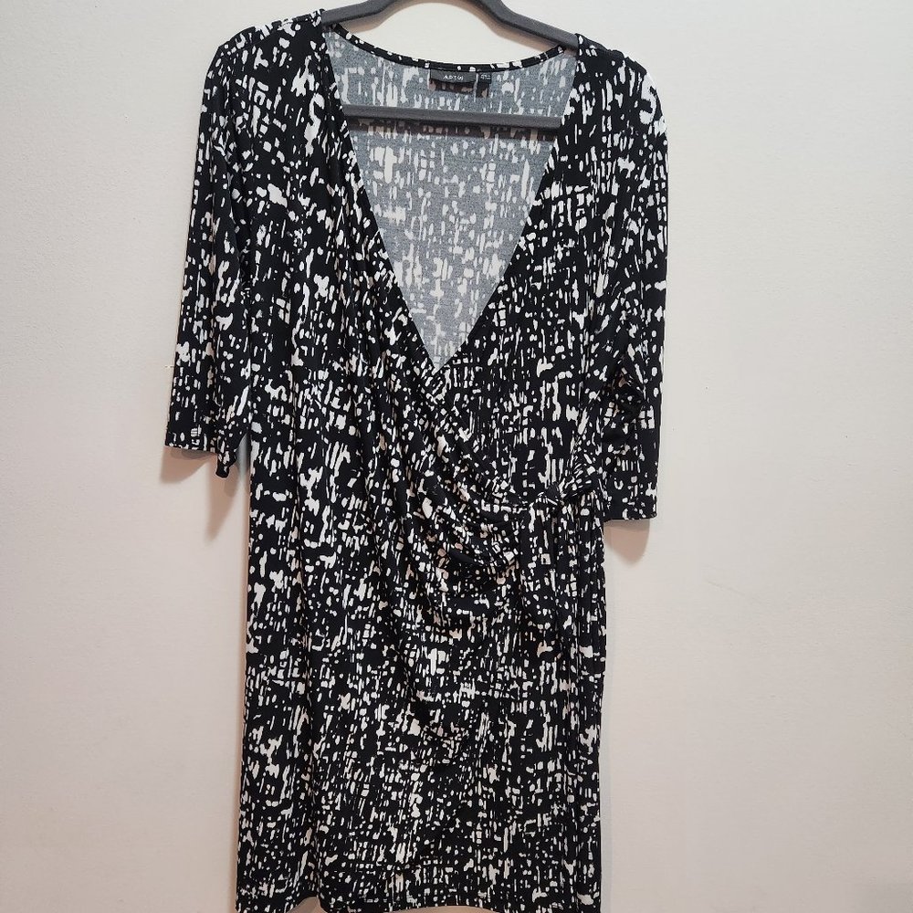 Faux Wrap Black/White Print Dress